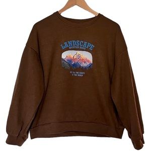 Landscape Mountain Range Brown ribbed knit sweater